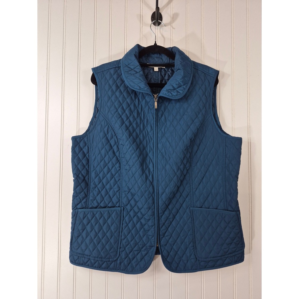 Talbots Womens Quilted Diamond Zip Front Vest Teal Blue Large
Pockets Large